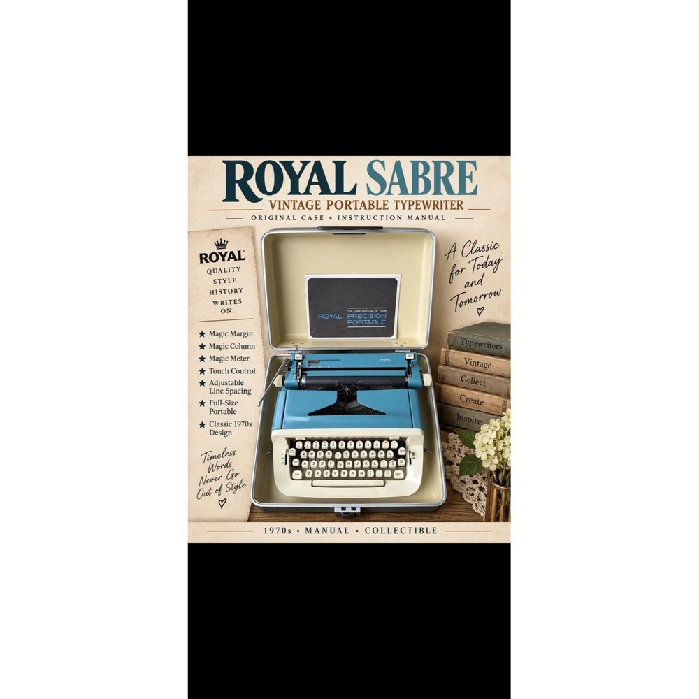 Vintage Royal Sabre Manual Typewriter – Blue W Case 1970's New Prop Movie Rate